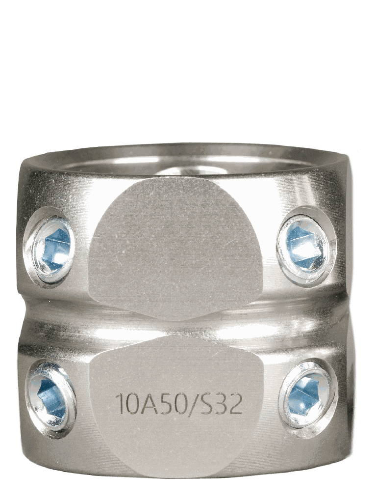 Double adaptateur avec 4 vis de réglage de chaque côté INOX - L.32 mm