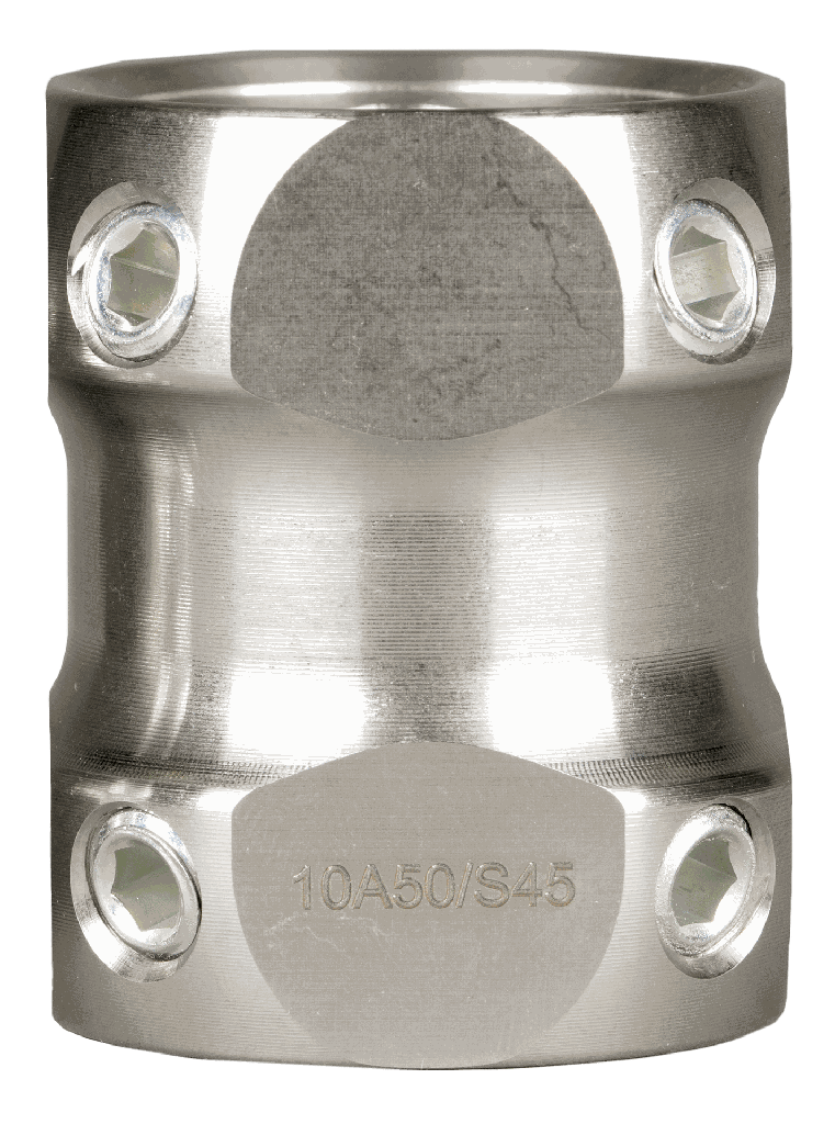 Double adaptateur avec 4 vis de réglage de chaque côté INOX - L. 45 mm