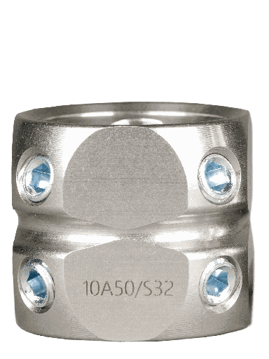 [N10A50-S32] Double adaptateur avec 4 vis de réglage de chaque côté INOX - L.32 mm